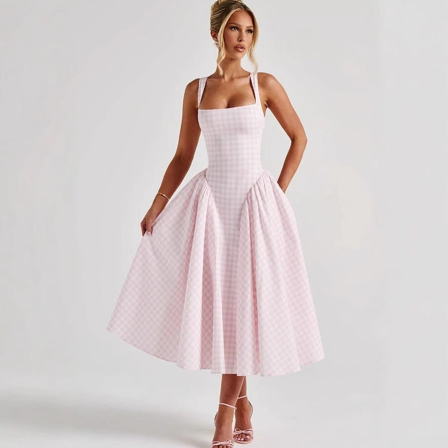 Lila Gingham Midi Dress
