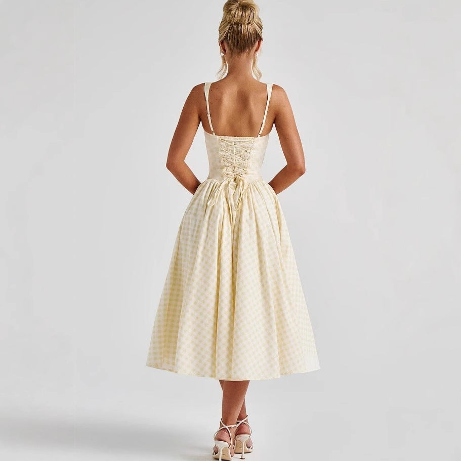 Lila Gingham Midi Dress