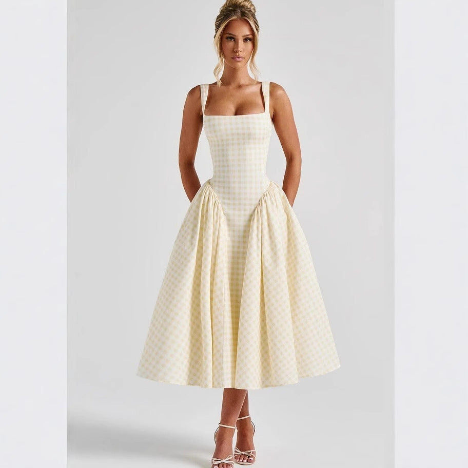 Lila Gingham Midi Dress