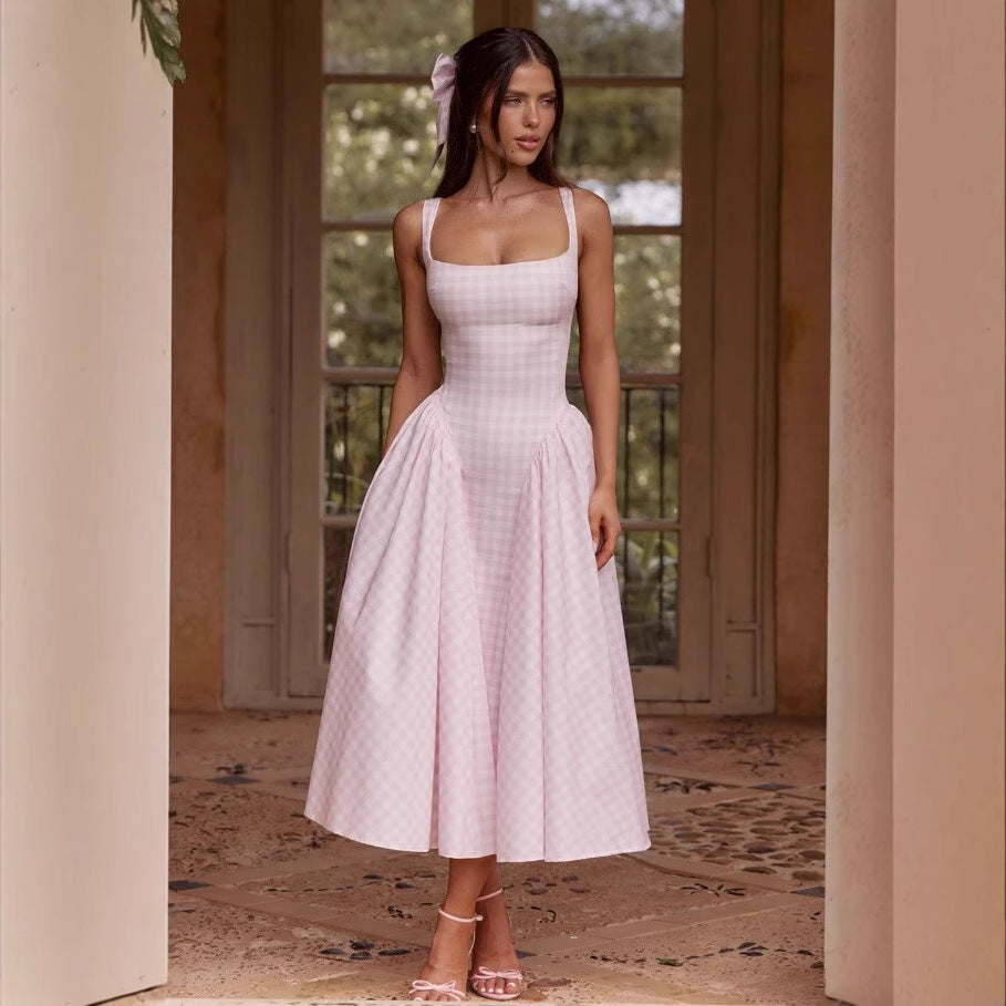 Lila Gingham Midi Dress